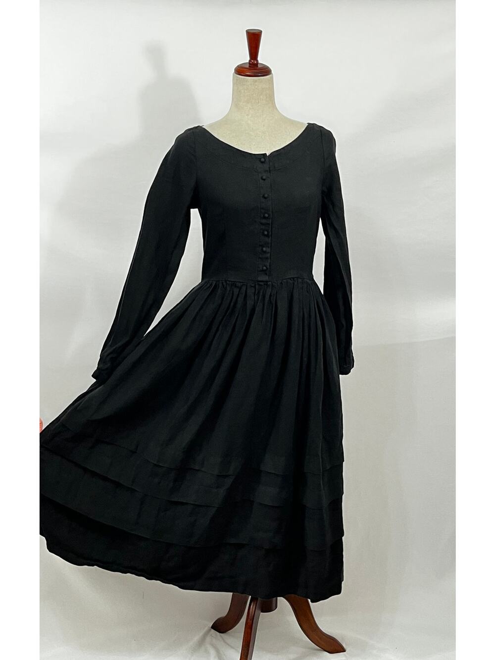 SON DE FLOR Sz XS Eyre Black Linen Long Sleeve Midi Dress